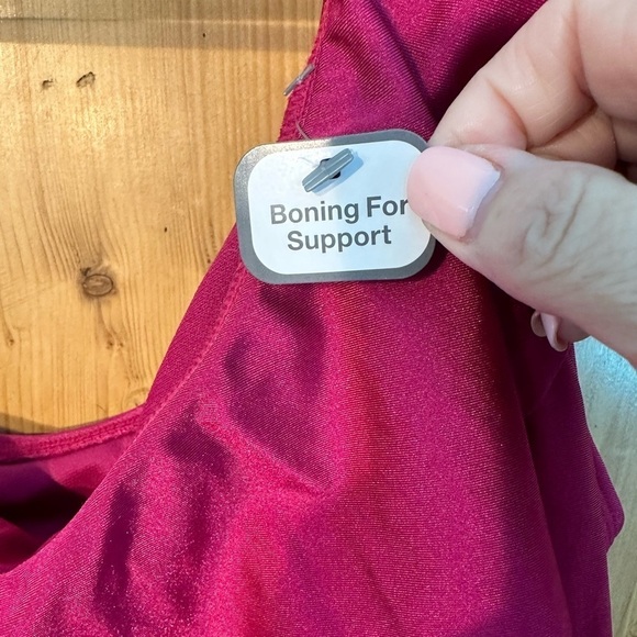 Time & Tru One Shoulder Ruffle Bathing Suit Top Size Large Fuchsia Pink NWT - Picture 2 of 12